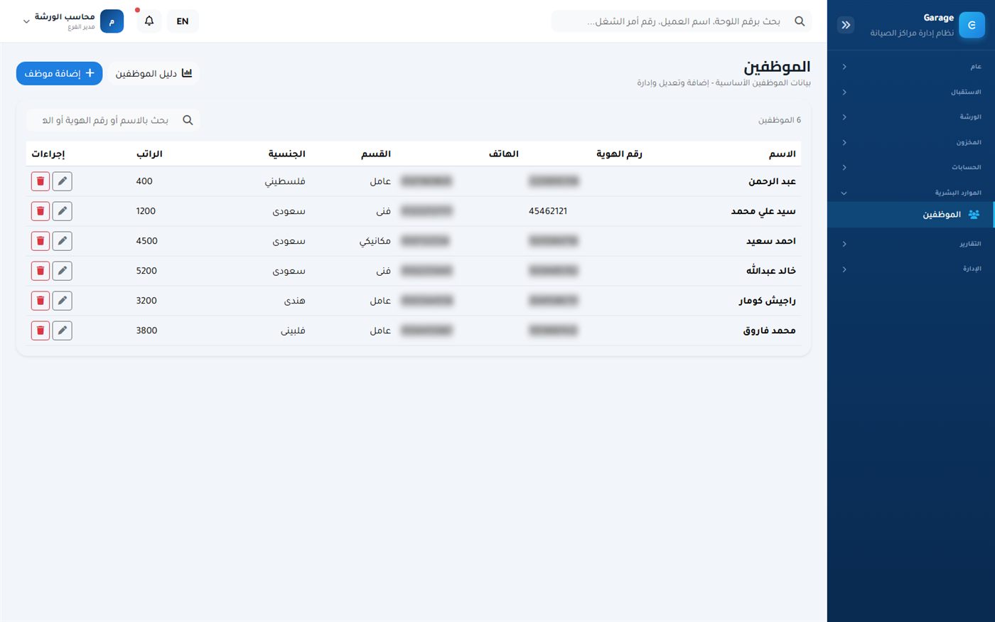 Employees screen